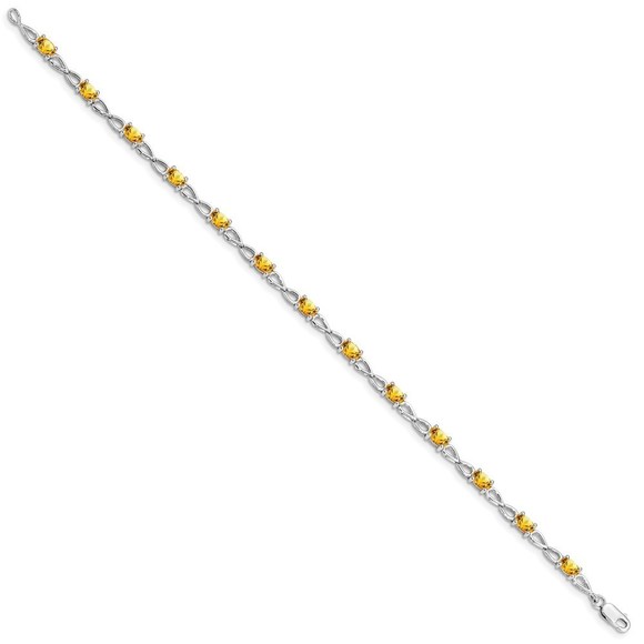 925 Sterling Silver Citrine (November Birthstone) Bracelet 7 mm x 3 mm - Picture 2 of 3
